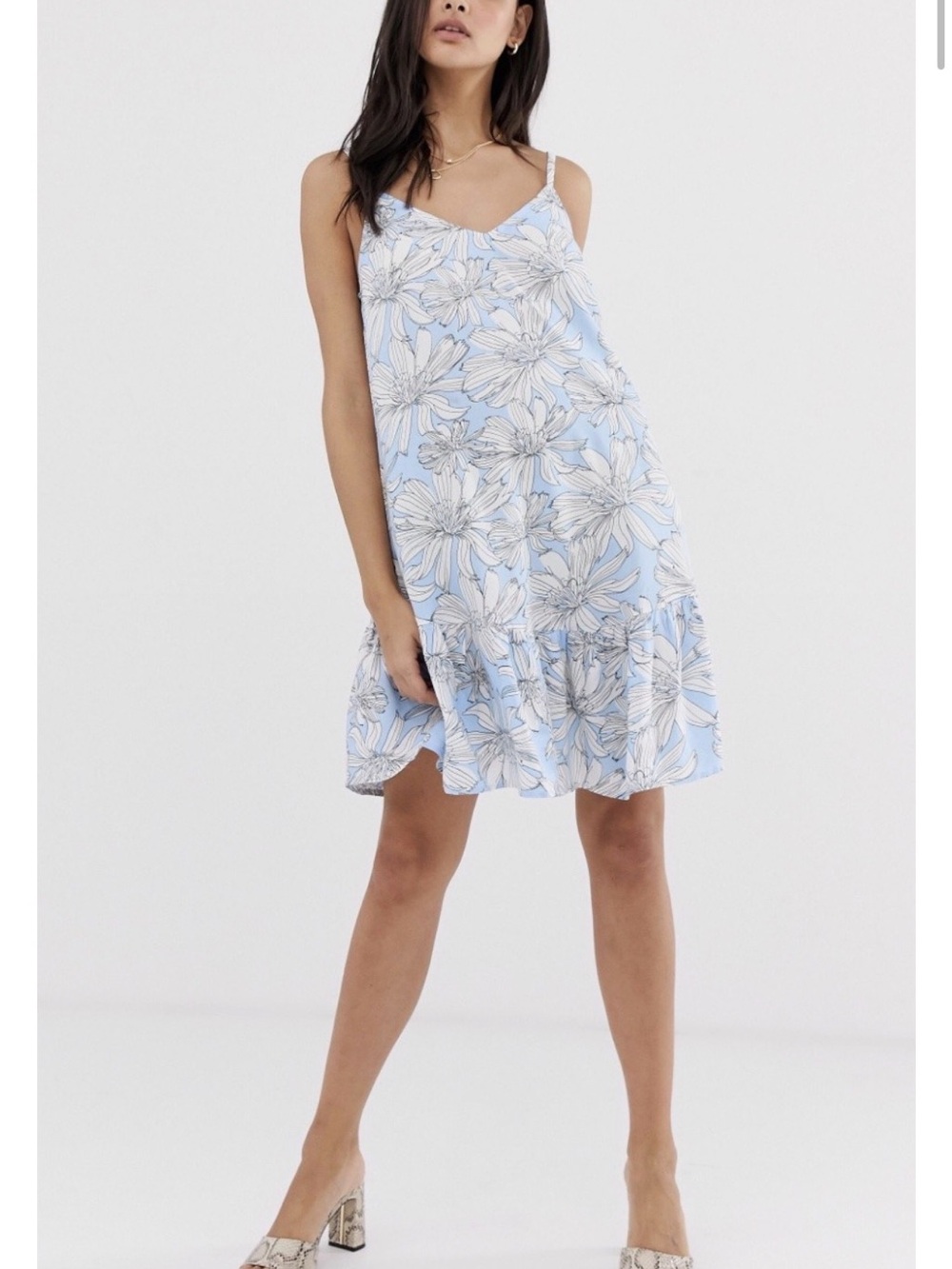 River Island Light Blue and White Floral Spaghetti Strap Dress